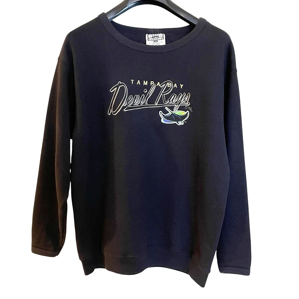 Vintage Lee Sport Tampa Bay Devil Rays Sweatshirt Black MLB Embroidered Medium